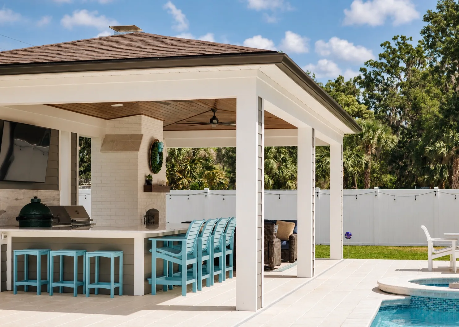 Outdoor pavilion in Tampa, FL with poolside bar seating