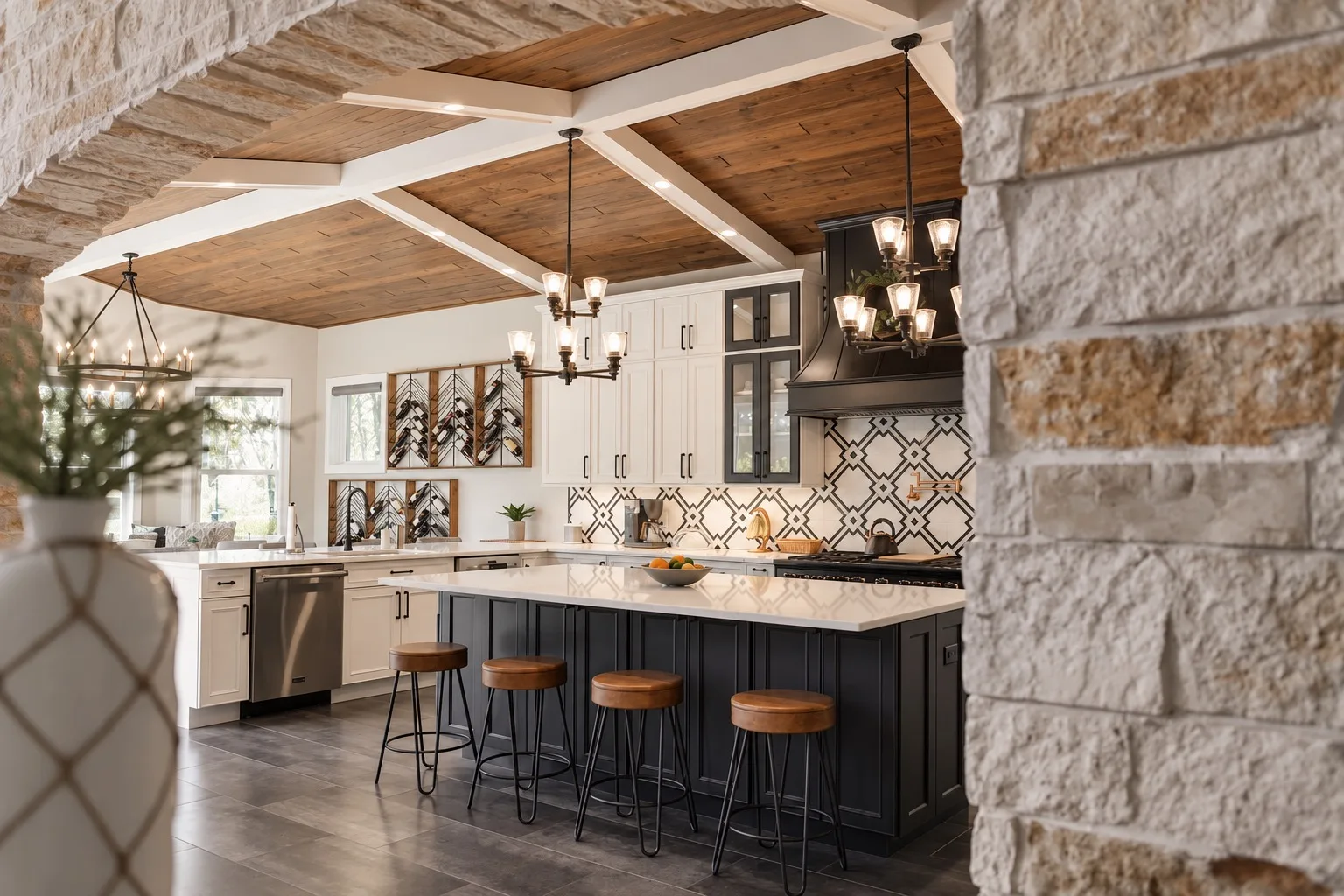 Outdoor kitchen stacked stone island covered patio thoreau ridge tampa fl