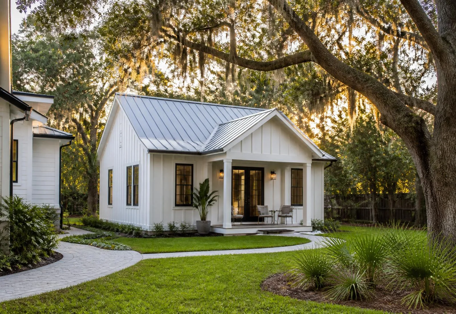 Generational suite in Lithia, Florida — metal roof, fibre-cement siding and a paver walkway