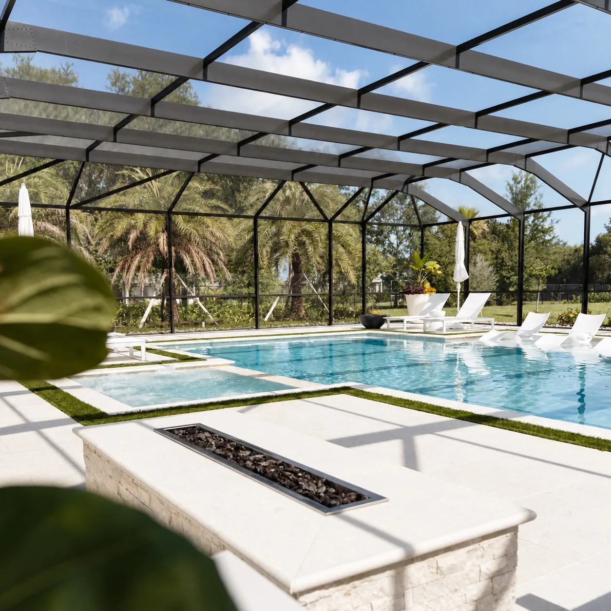 Screened pool raised spa fire pit tampa fl